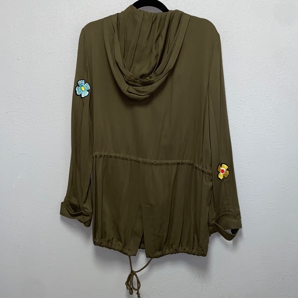 English Factory Olive Green Floral Embellished Military Utility Hoodie Jacket - Picture 7 of 11